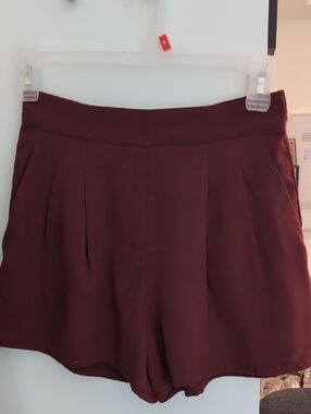 Dynamite High-Waist Pleated Shorts — Burgundy Wine
